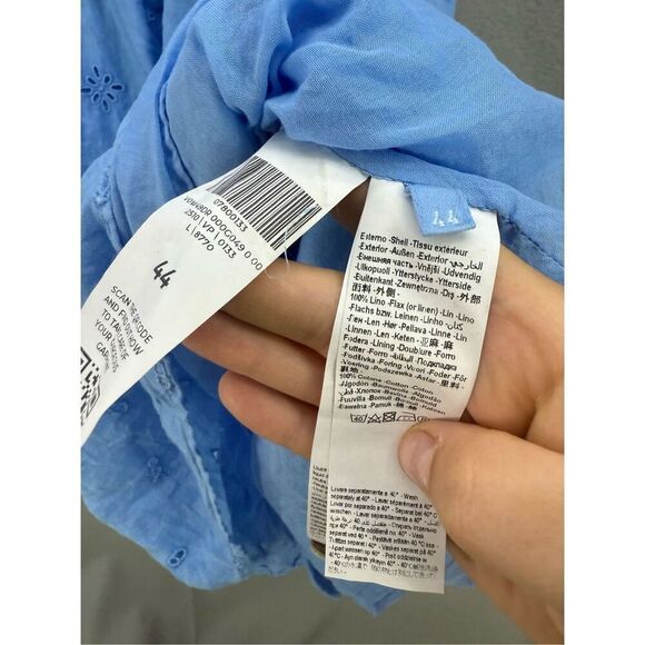 120% Lino Womens Blue Linen Flutter Eyelet Tiered Button Down Midi Dress Size 44 - Picture 7 of 11